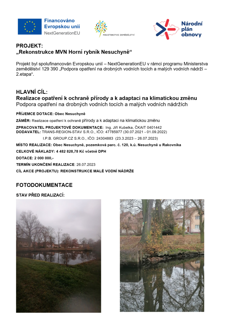Rekonstrukce MVN Horní rybník  Nesuchyně